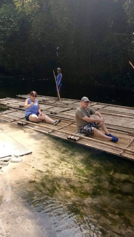 Guests bamboo rafting on the Wang Kiang Ku River near Khao Lak