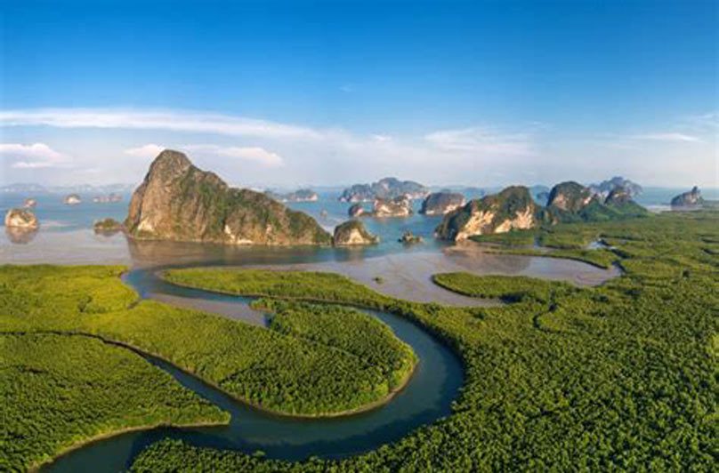 Sunset over the limestone islands of Phang Nga Bay from the Samet Nangshe viewpoint